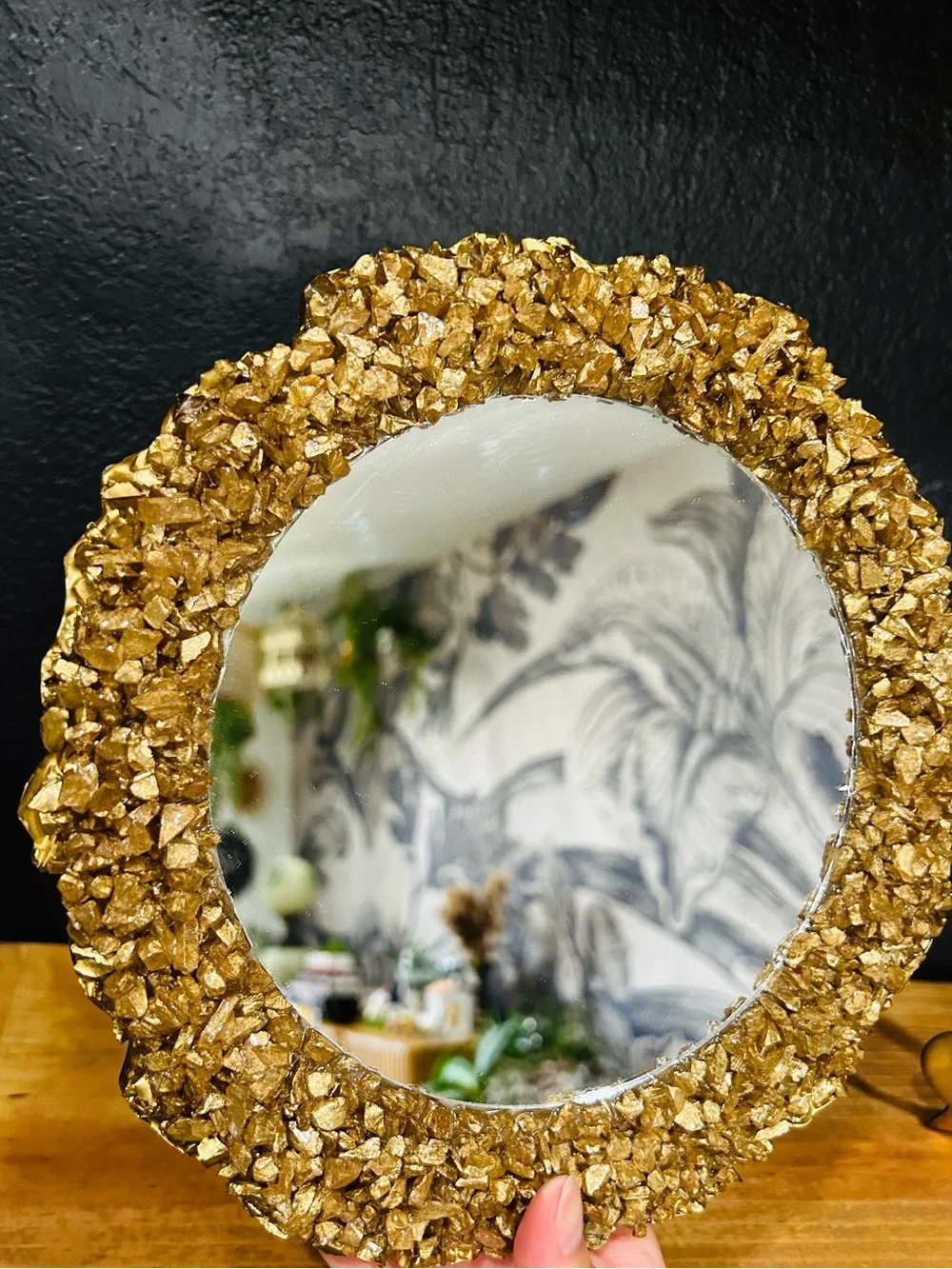 Gold nugget stone wall mirror